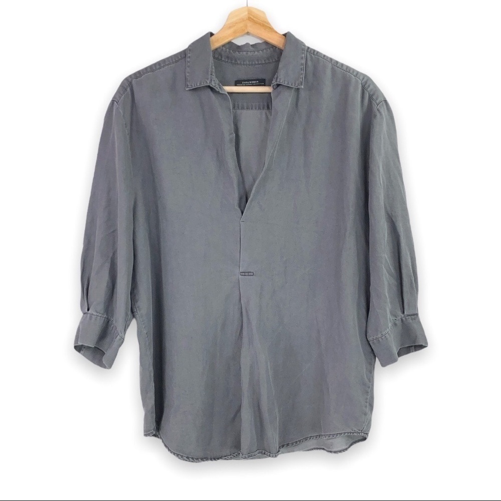ZARA Woman Premium Denim Collection - Grey Oversized Long Sleeve - Small